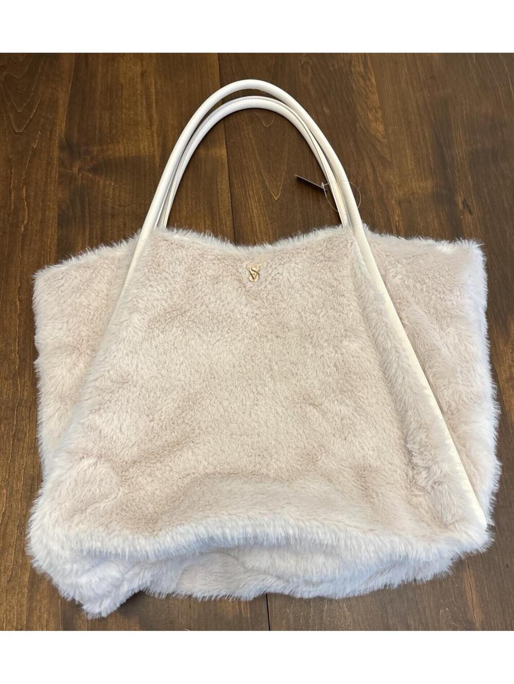 NWT Victorias Secret White Faux Fur Tote Bag